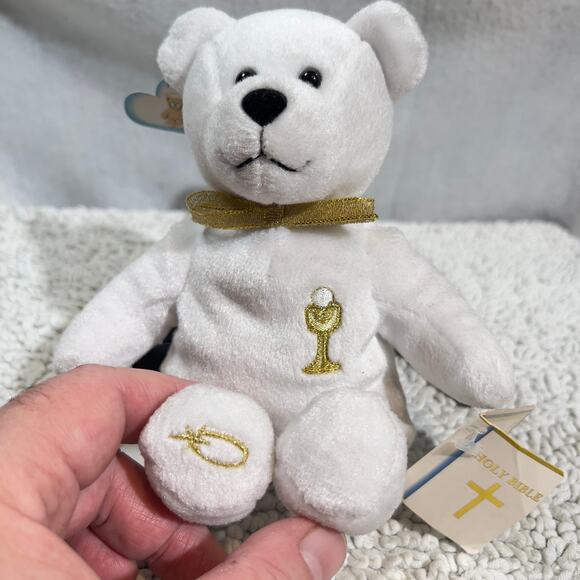 Holy Bears The Original Sacrament Series Communion ~9" Tall 5.75" W White Gold - Picture 11 of 14